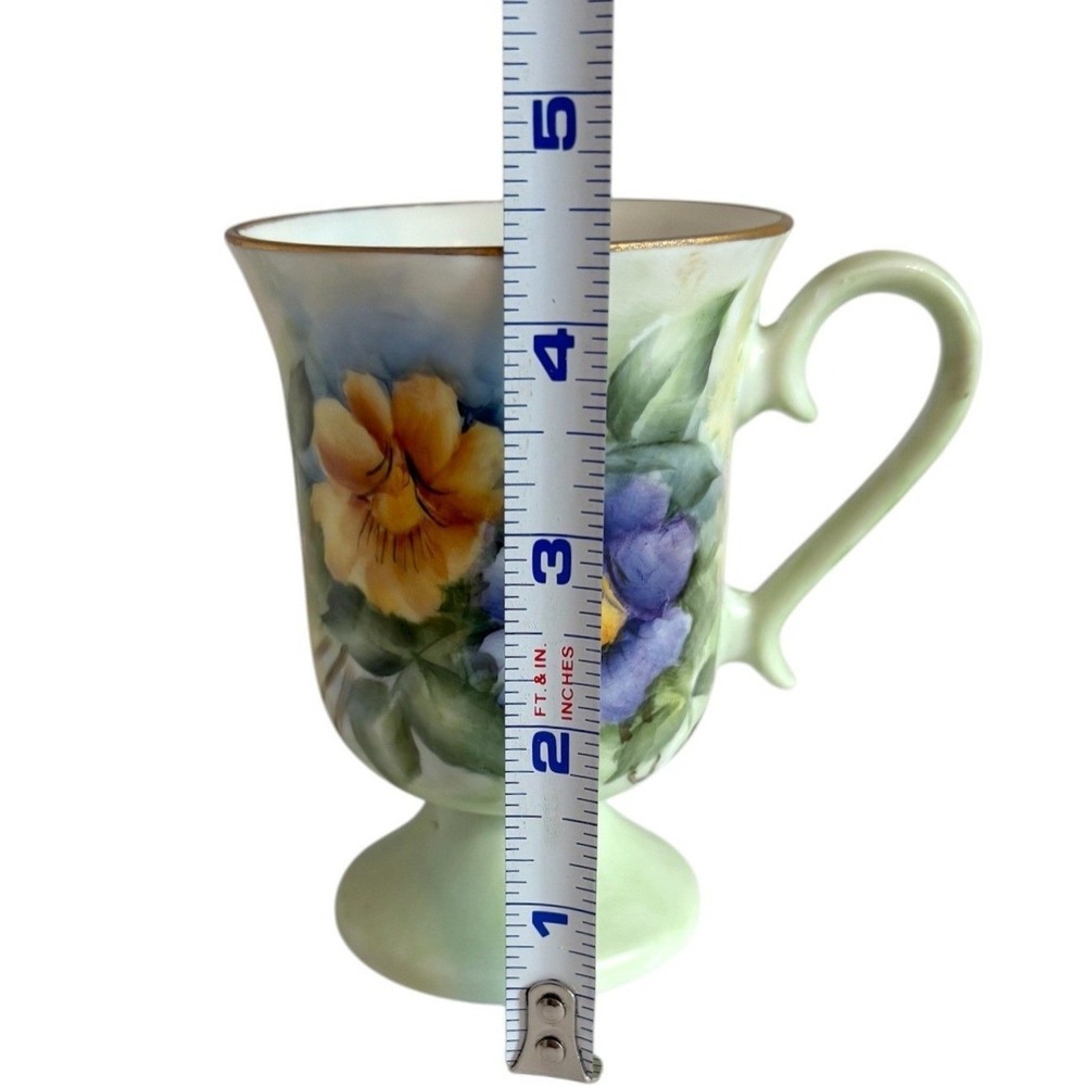 Betty Barnes Hand Painted Floral Porcelain Footed Tea Cup Pansies‎ 4.25" - Picture 4 of 8